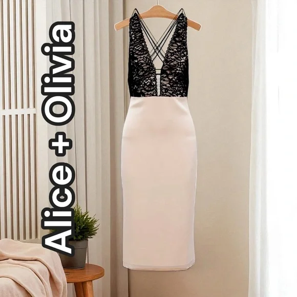 alice and olivia cream lace dress PRIA MINI GOWN in OFF WHITE